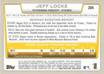 2012 Bowman #204 Jeff Locke Back