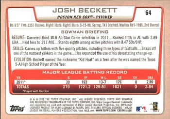 2012 Bowman #64 Josh Beckett Back