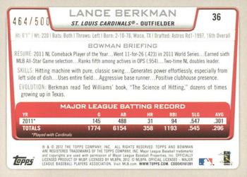2012 Bowman - Blue #36 Lance Berkman Back
