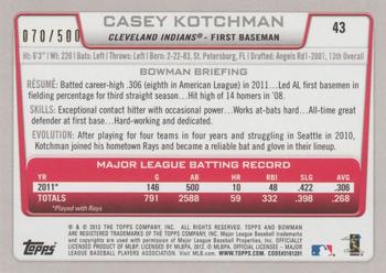 2012 Bowman - Blue #43 Casey Kotchman Back