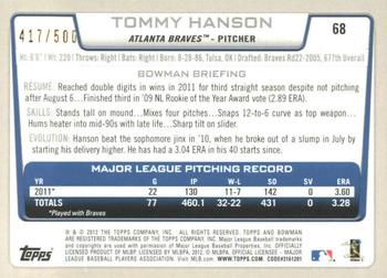 2012 Bowman - Blue #68 Tommy Hanson Back