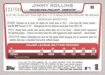 2012 Bowman - Blue #80 Jimmy Rollins Back
