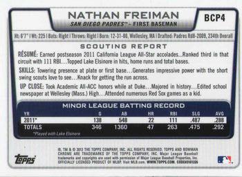 2012 Bowman - Chrome Prospects #BCP4 Nathan Freiman Back