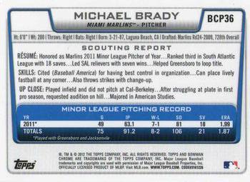 2012 Bowman - Chrome Prospects #BCP36 Michael Brady Back