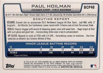 2012 Bowman - Chrome Prospects #BCP40 Paul Hoilman Back
