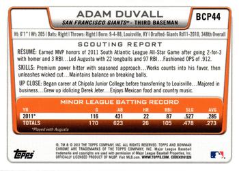 2012 Bowman - Chrome Prospects #BCP44 Adam Duvall Back