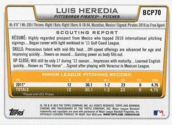 2012 Bowman - Chrome Prospects #BCP70 Luis Heredia Back