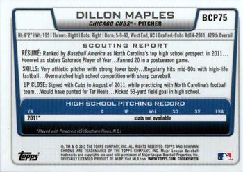 2012 Bowman - Chrome Prospects #BCP75 Dillon Maples Back