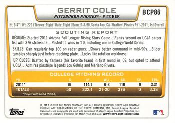 2012 Bowman - Chrome Prospects #BCP86 Gerrit Cole Back