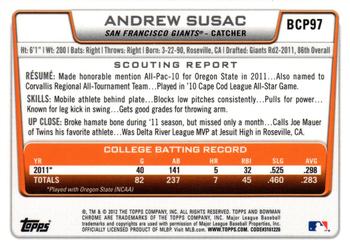 2012 Bowman - Chrome Prospects #BCP97 Andrew Susac Back
