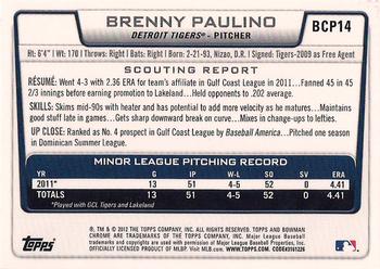 2012 Bowman - Chrome Prospects #BCP14 Brenny Paulino Back