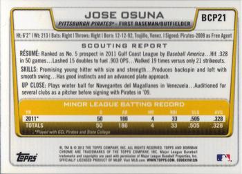 2012 Bowman - Chrome Prospects #BCP21 Jose Osuna Back