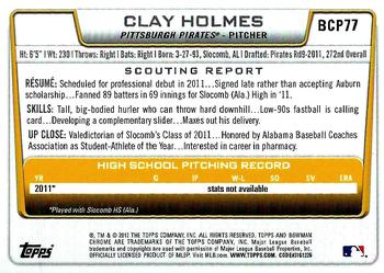 2012 Bowman - Chrome Prospects #BCP77 Clay Holmes Back