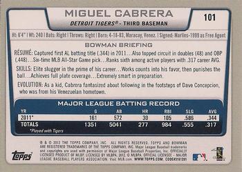 2012 Bowman - Gold #101 Miguel Cabrera Back
