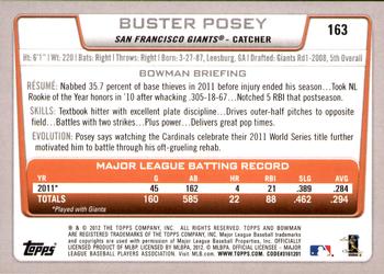 2012 Bowman - Gold #163 Buster Posey Back