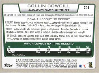 2012 Bowman - Gold #201 Collin Cowgill Back