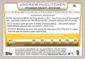 2012 Bowman - International #76 Andrew McCutchen Back