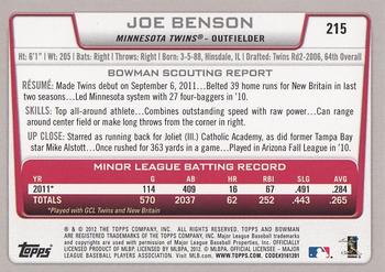 2012 Bowman - International #215 Joe Benson Back
