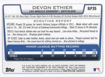 2012 Bowman - Prospects #BP35 Devon Ethier Back