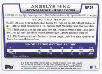 2012 Bowman - Prospects #BP45 Angelys Nina Back