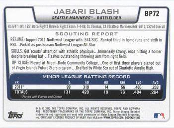 2012 Bowman - Prospects #BP72 Jabari Blash Back