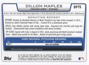2012 Bowman - Prospects #BP75 Dillon Maples Back