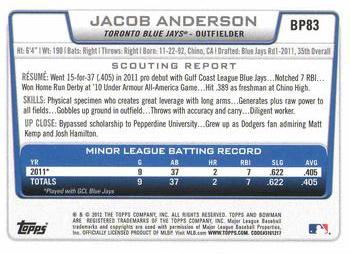 2012 Bowman - Prospects #BP83 Jacob Anderson Back