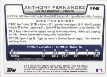 2012 Bowman - Prospects #BP46 Anthony Fernandez Back