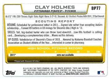 2012 Bowman - Prospects #BP77 Clay Holmes Back