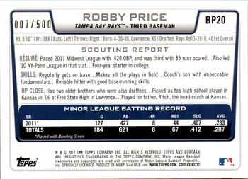 2012 Bowman - Prospects Blue #BP20A Robby Price Back