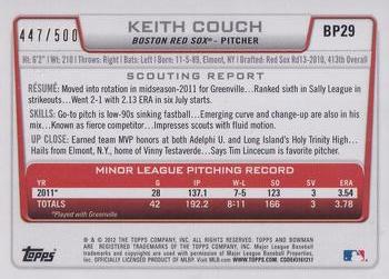2012 Bowman - Prospects Blue #BP29 Keith Couch Back