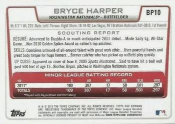 2012 Bowman - Prospects International #BP10 Bryce Harper Back