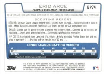 2012 Bowman - Prospects International #BP74 Eric Arce Back
