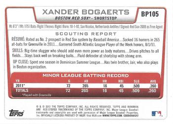 2012 Bowman - Prospects International #BP105 Xander Bogaerts Back