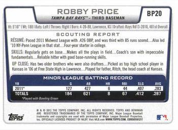 2012 Bowman - Prospects Purple #BP20A Robby Price Back