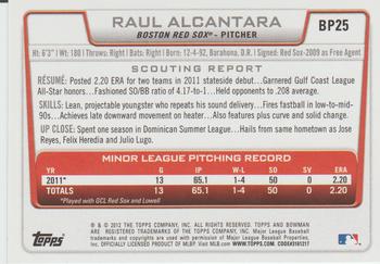 2012 Bowman - Prospects Purple #BP25 Raul Alcantara Back