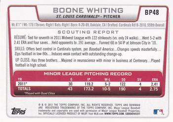 2012 Bowman - Prospects Purple #BP48 Boone Whiting Back