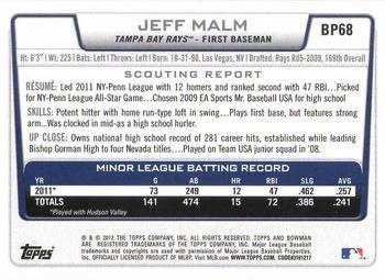 2012 Bowman - Prospects Purple #BP68 Jeff Malm Back