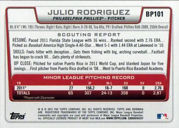 2012 Bowman - Prospects Purple #BP101 Julio Rodriguez Back