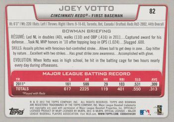 2012 Bowman - Silver Ice #82 Joey Votto Back