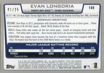 2012 Bowman - Silver Ice Red #149 Evan Longoria Back