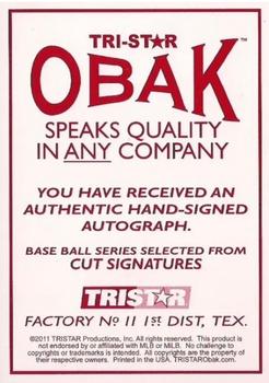 2011 TriStar Obak - Cut Signatures Red #NNO Bobby Doerr Back