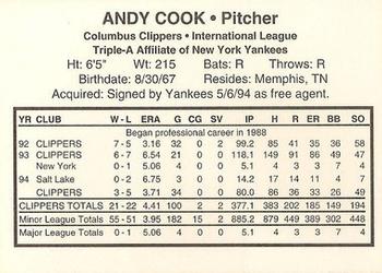 1995 Columbus Clippers #NNO Andy Cook Back