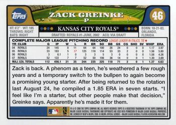 2008 Topps #46 Zack Greinke Back
