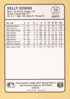 1988 Donruss Baseball's Best #106 Kelly Downs Back