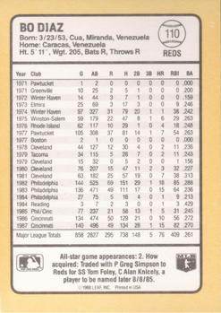 1988 Donruss Baseball's Best #110 Bo Diaz Back