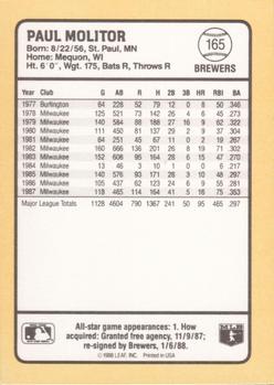 1988 Donruss Baseball's Best #165 Paul Molitor Back