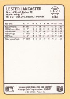 1988 Donruss Baseball's Best #172 Les Lancaster Back