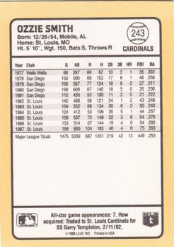 1988 Donruss Baseball's Best #243 Ozzie Smith Back