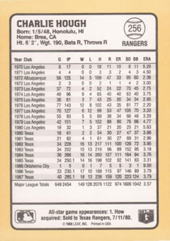 1988 Donruss Baseball's Best #256 Charlie Hough Back